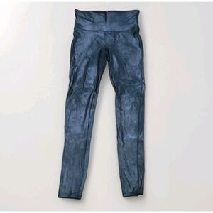 Spanx Leggings Women's Sz M Black Shimmer Metallic Faux Leather Pants Grunge